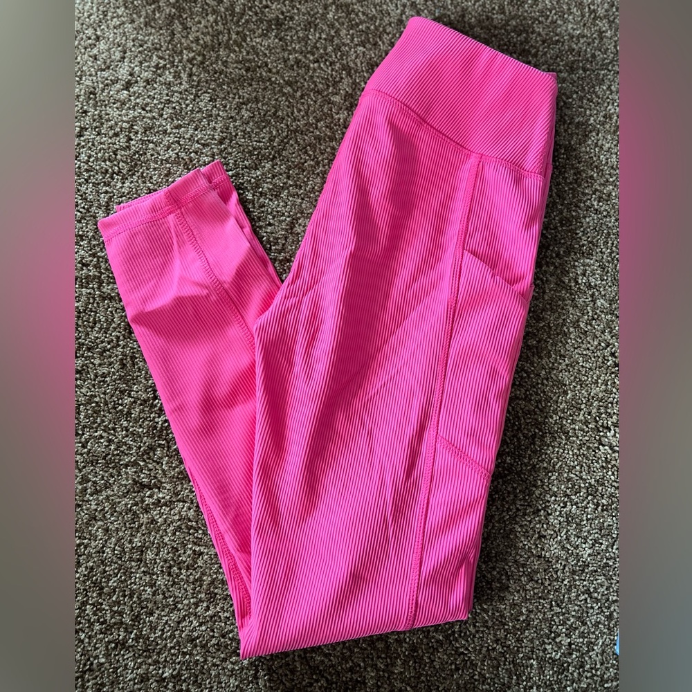 Women’s High-Waist Ribbed Leggings in Hot Pink